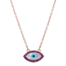 Load image into Gallery viewer, Sterling Silver Rose Gold Plated Ruby Evil Eye .925 Pendant NecklaceAnd Width 8 mm