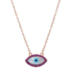 Sterling Silver Rose Gold Plated Ruby Evil Eye .925 Pendant NecklaceAnd Width 8 mm