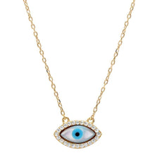 Load image into Gallery viewer, Sterling Silver Trendy Yellow Gold Plated Cubic Zirconia Evil eye with CZ Stones NecklaceAnd Width 8 mm