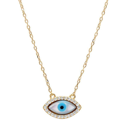 Sterling Silver Trendy Yellow Gold Plated Cubic Zirconia Evil eye with CZ Stones NecklaceAnd Width 8 mm