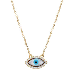 Sterling Silver Trendy Yellow Gold Plated Cubic Zirconia Evil eye with CZ Stones NecklaceAnd Width 8 mm