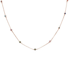Load image into Gallery viewer, Sterling Silver Rose Gold Plated Diamond By The Yard Multicolor Gemstone Necklace--Length 18&quot;