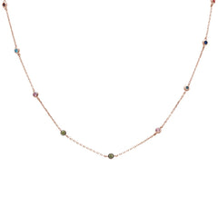 Sterling Silver Rose Gold Plated Diamond By The Yard Multicolor Gemstone Necklace--Length 18