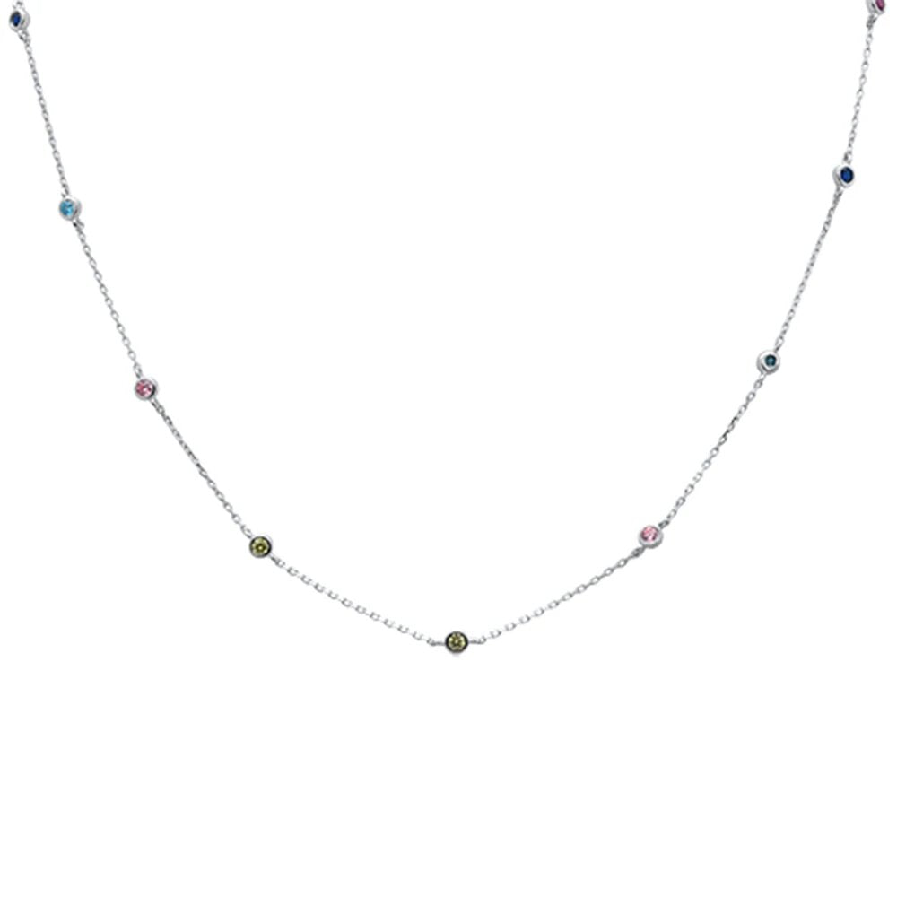 Sterling Silver Diamond By The Yard Multicolor Gemstone Necklace--Length 18"