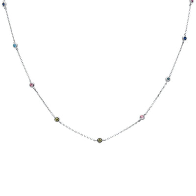 Sterling Silver Diamond By The Yard Multicolor Gemstone Necklace--Length 18