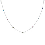 Sterling Silver Diamond By The Yard Multicolor Gemstone Necklace--Length 18