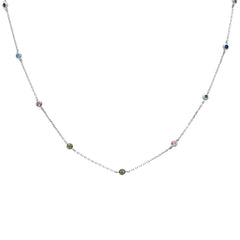 Sterling Silver Diamond By The Yard Multicolor Gemstone Necklace--Length 18