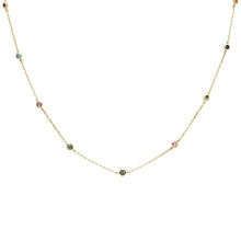 Load image into Gallery viewer, Sterling Silver Yellow Gold Plated Diamond By The Yard Multicolor Gemstone Necklace--Length 18&quot;