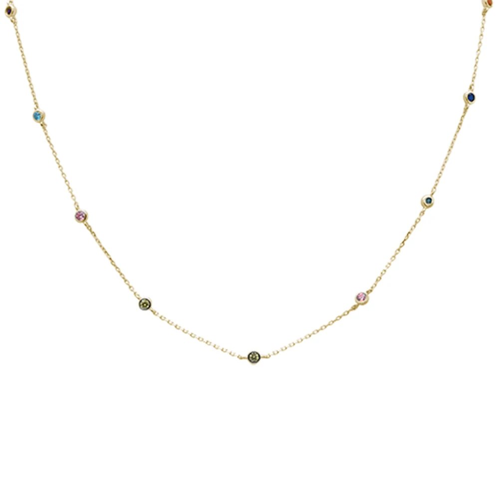 Sterling Silver Yellow Gold Plated Diamond By The Yard Multicolor Gemstone Necklace--Length 18"