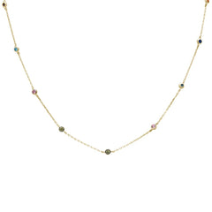 Sterling Silver Yellow Gold Plated Diamond By The Yard Multicolor Gemstone Necklace--Length 18