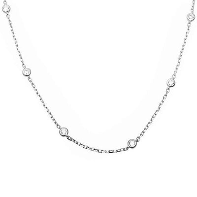 Sterling Silver Bezel Set Cubic Zirconia Necklace with 1.5  Extension