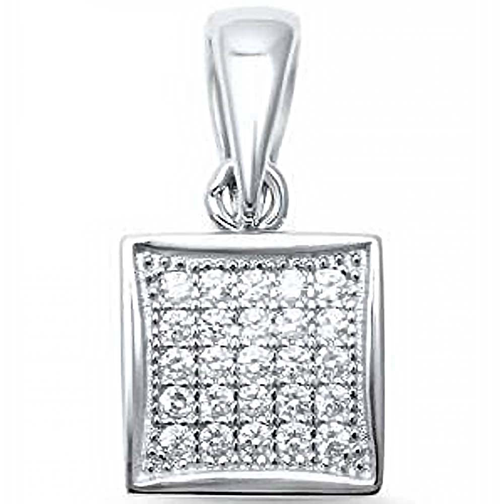 Sterling Silver Square with CZ PendantAnd Length 0.6 inchAnd Width 0.3 inch