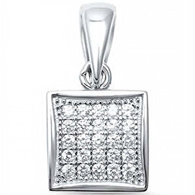 Sterling Silver Square with CZ PendantAnd Length 0.6 inchAnd Width 0.3 inch