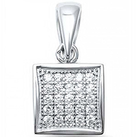 Sterling Silver Square with CZ PendantAnd Length 0.6 inchAnd Width 0.3 inch