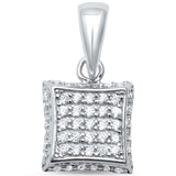 Sterling Silver Princess Cut Micro Pave PendantAnd Length 0.6 inchAnd Width 0.3 inch