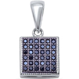 Sterling Silver Micro Pave Square Solitaire PendantAnd Length 0.6 inchAnd Width 0.3 inch