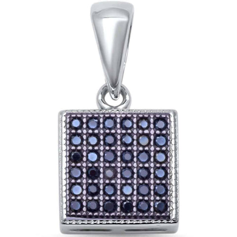 Sterling Silver Micro Pave Square Solitaire PendantAnd Length 0.6 inchAnd Width 0.3 inch