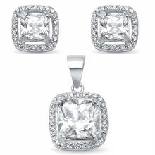 Load image into Gallery viewer, Sterling Silver Square Cubic Zirconia Solitaire Earring And Pendant Set