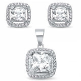 Sterling Silver Square Cubic Zirconia Solitaire Earring And Pendant Set