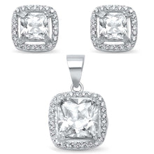 Load image into Gallery viewer, Sterling Silver Square Cubic Zirconia Solitaire Earring And Pendant SetAnd Width 12mm