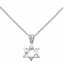 Load image into Gallery viewer, Sterling Silver Sun Moon Star Of David Cubic Zirconia Necklace