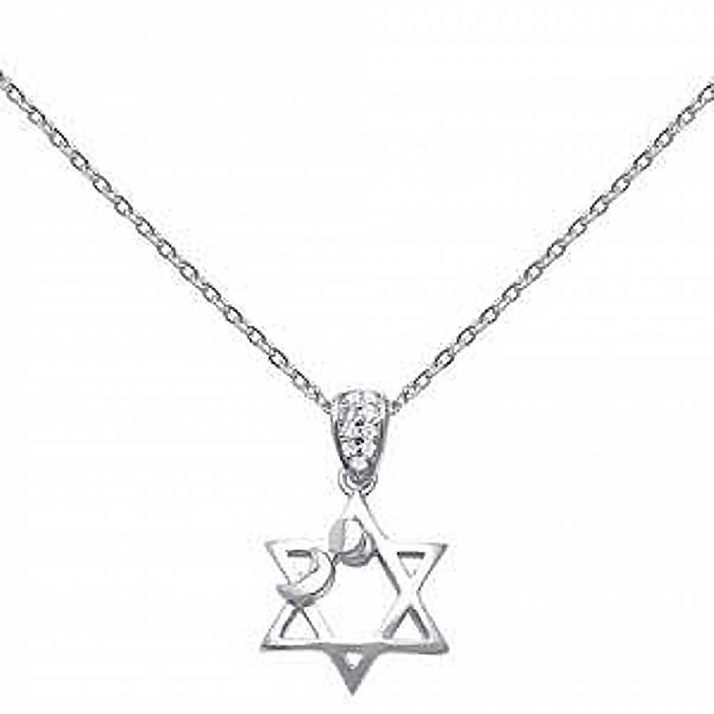 Sterling Silver Sun Moon Star Of David Cubic Zirconia Necklace