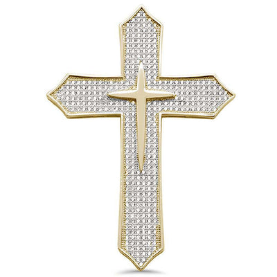 Sterling Silver Yellow Gold Plated Micro Pave Cubic Zirconia Cross Pendant