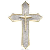 Sterling Silver Yellow Gold Plated Micro Pave Cubic Zirconia Cross Pendant