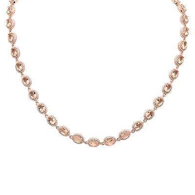 Sterling Silver Rose Gold Plated Morganite Oval and Cubic Zirconia Necklace