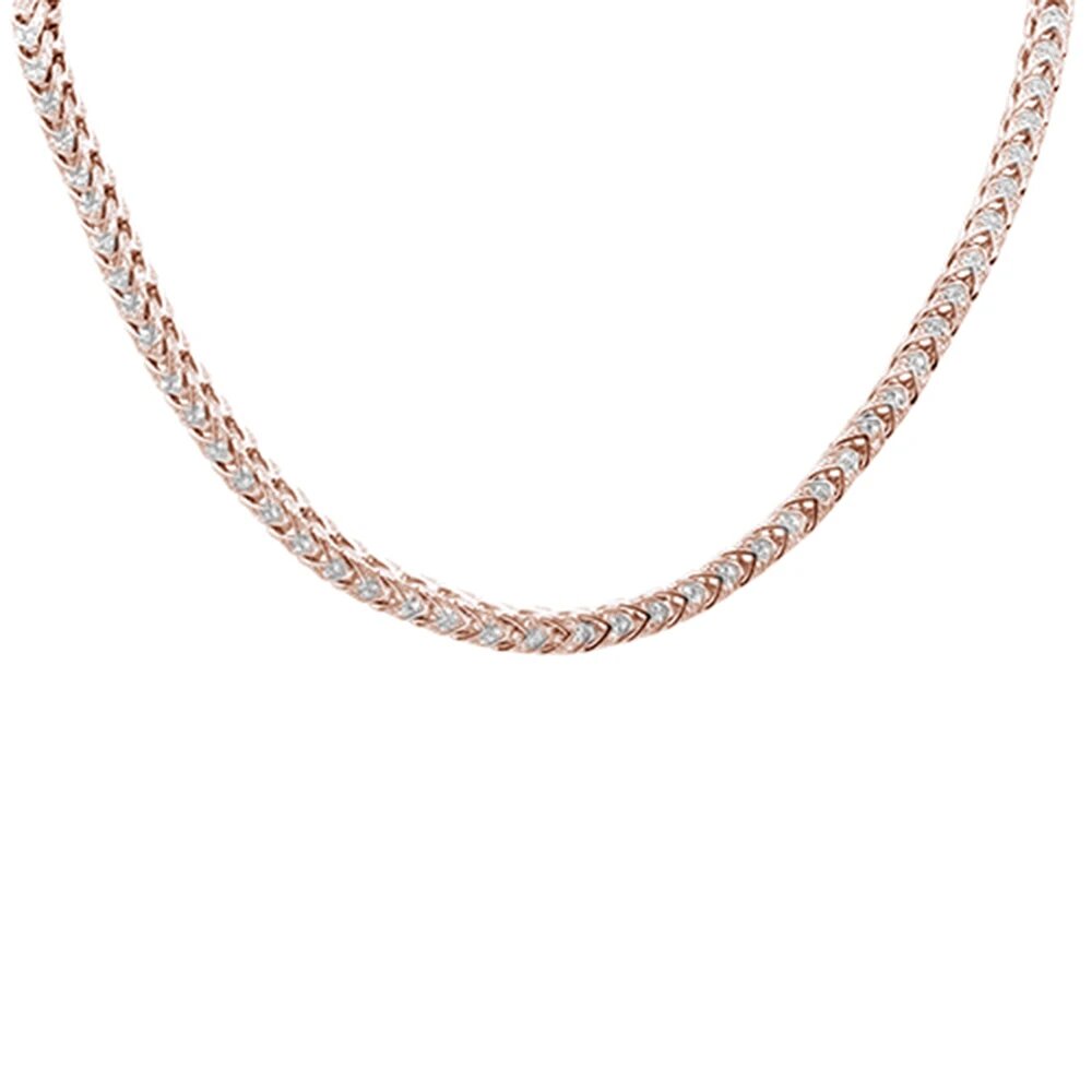 Sterling Silver Rose Gold Plated Mens Micro Pave Iced Franco Cubic Zirconia Necklace