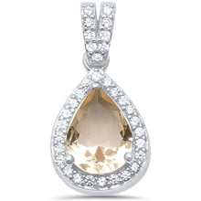Load image into Gallery viewer, Sterling Silver Pear Morganite and Cubic Zirconia Pendant