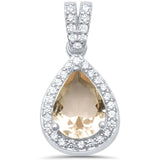 Sterling Silver Pear Morganite and Cubic Zirconia Pendant
