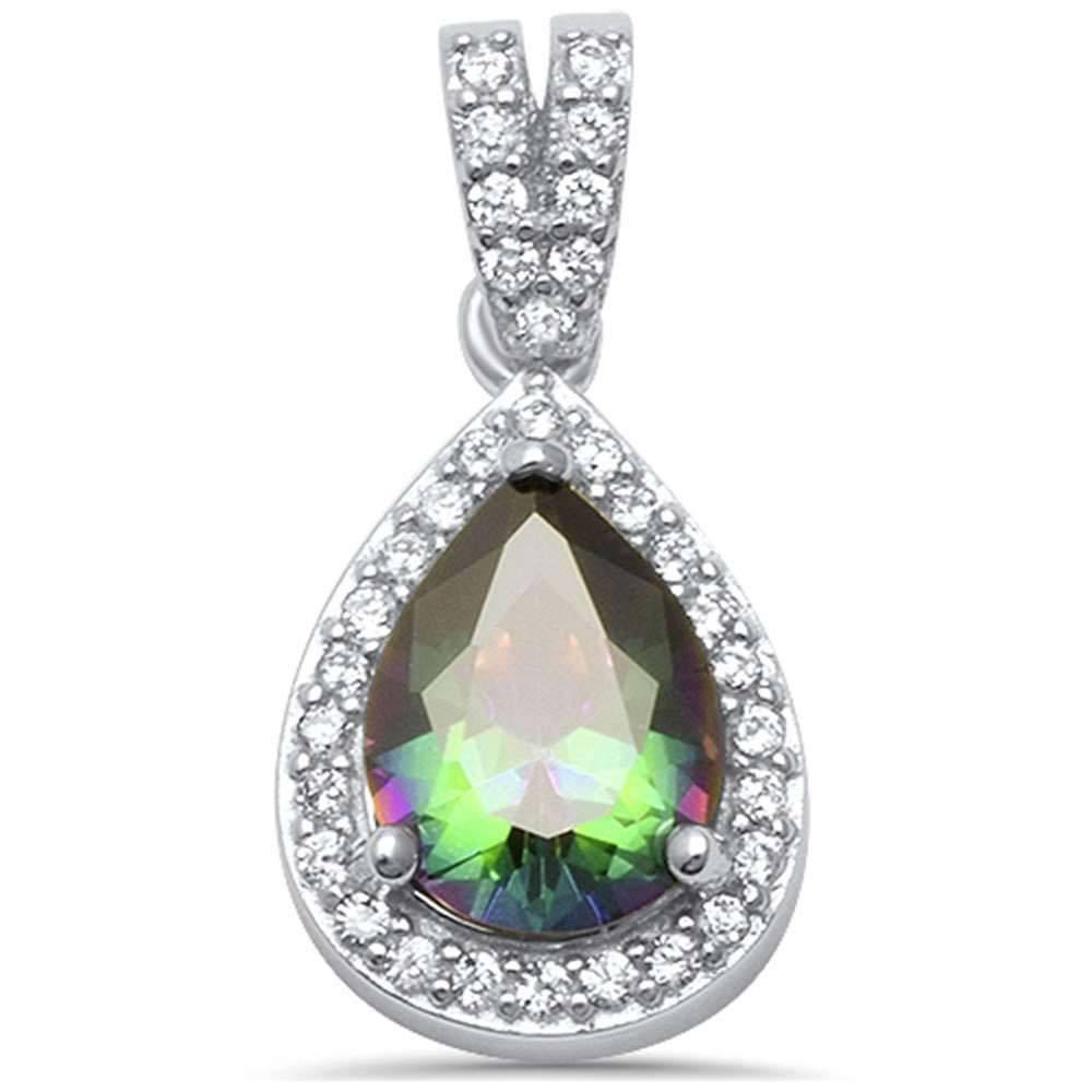 Sterling Silver Pear Rainbow Topaz and Cubic Zirconia Pendant
