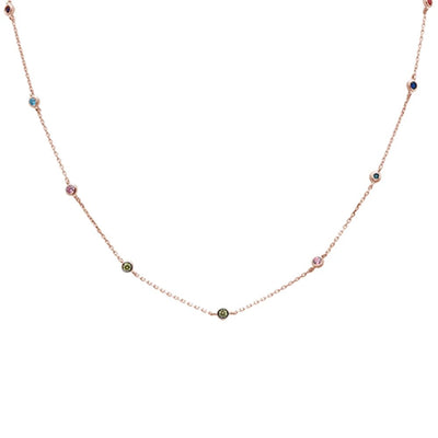 Sterling Silver Rose Gold 15.50CT 3 Prong Round Cubic Zirconia Necklace