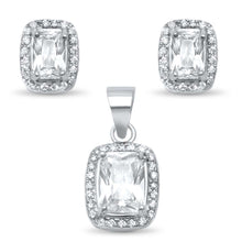 Load image into Gallery viewer, Sterling Silver Radiant Cubic Zirconia Halo .925  Earring and Pendant SetAnd Width 10mm