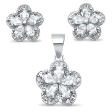 Load image into Gallery viewer, Sterling Silver Flower Halo Cubic Zirconia Solitaire .925  Earring and Pendant SetAnd Width 14mm