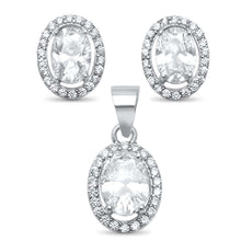 Load image into Gallery viewer, Sterling Silver Oval Cubic Zirconia Halo Solitaire .925  Earring and Pendant SetAnd Width 10mm