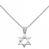 Sterling Silver Sun Moon Star of David Cubic Zirconia Pendant Necklace