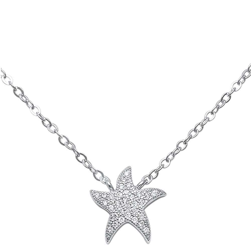 Sterling Silver Starfish Cubic Zirconia Pendant Necklace