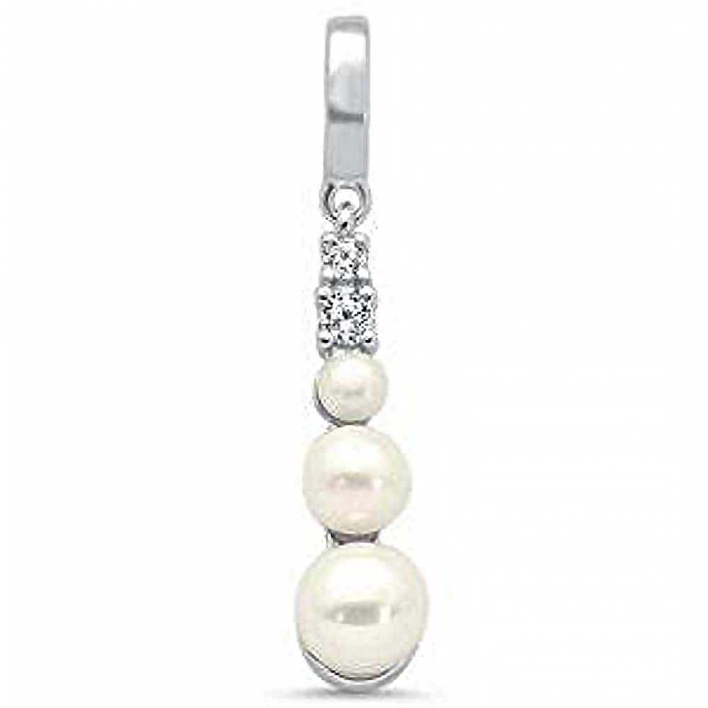 Sterling Silver 3 Mother Of Pearl and Cubic Zirconia Drop Pendant