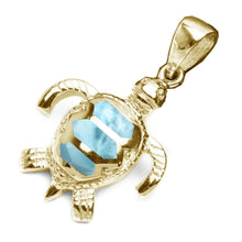 Load image into Gallery viewer, Sterling Silver Yellow Gold Plated Natural Larimar Turtle Pendant