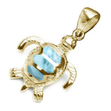 Sterling Silver Yellow Gold Plated Natural Larimar Turtle Pendant