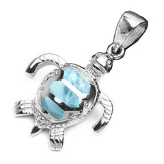 Sterling Silver Natural Larimar Turtle Pendant