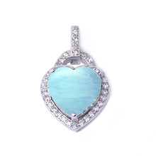 Load image into Gallery viewer, Sterling Silver Natural Larimar and Cubic Zirconia Heart Pendant