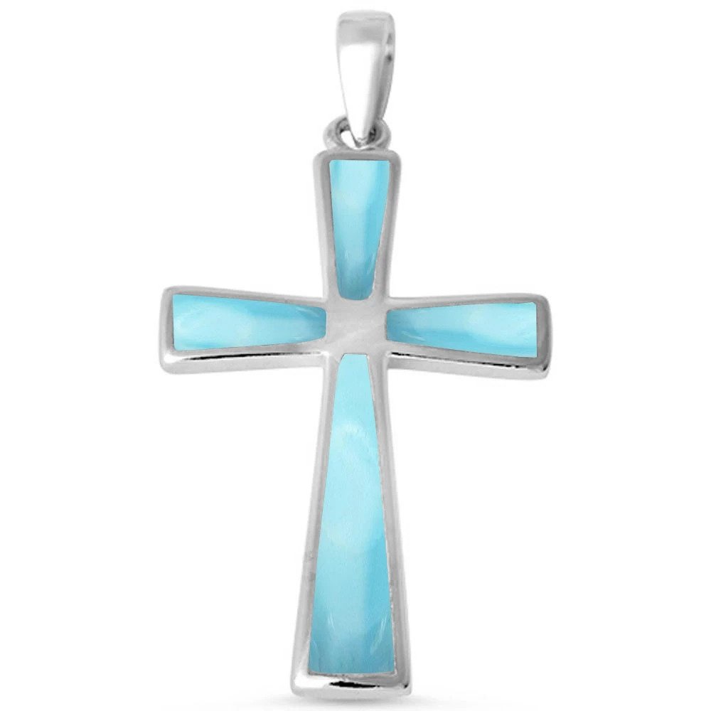 Sterling Silver Natural Larimar Cross Pendant