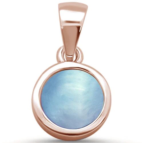 Sterling Silver Rose Gold Plated Round Natural Larimar Pendant