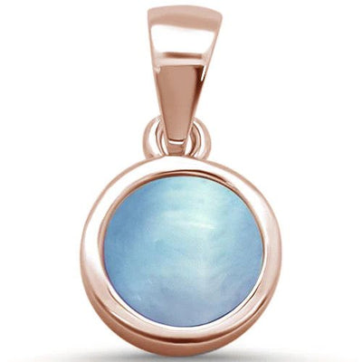 Sterling Silver Rose Gold Plated Round Natural Larimar Pendant