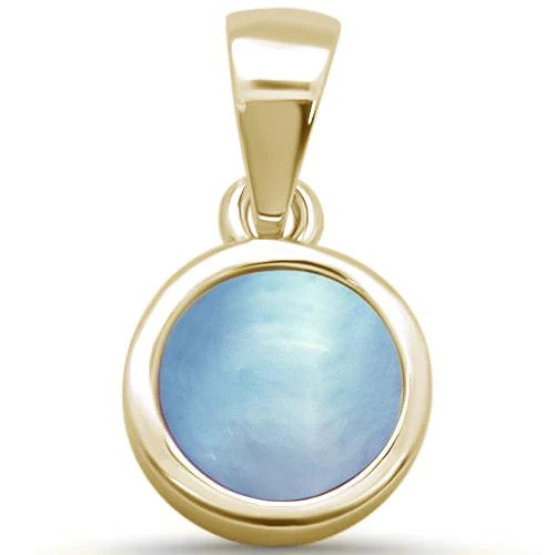 Sterling Silver Yellow Gold Plated Round Natural Larimar Pendant