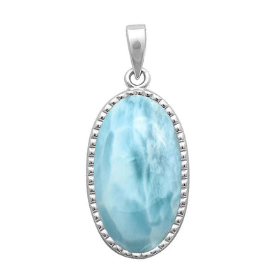Sterling Silver Solid Oval Natural Larimar Pendant