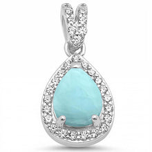 Load image into Gallery viewer, Sterling Silver Pear Natural Larimar And Clear CZ Pendant
